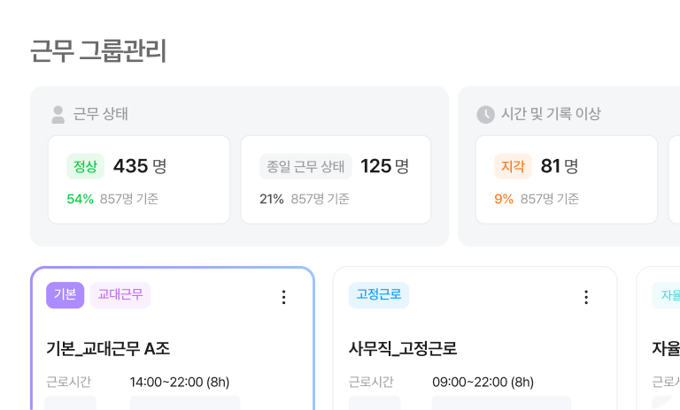 다우오피스HR 근무 그룹관리 화면