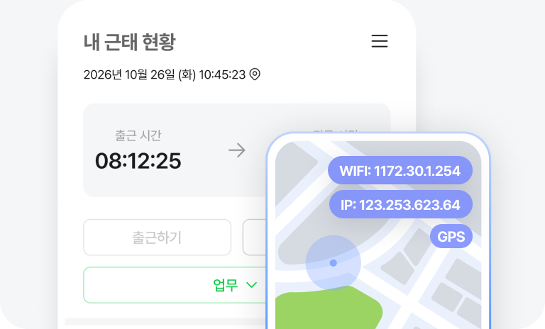 다우오피스HR GPS·IP·WIFI 기반 모바일 근태 현황 화면