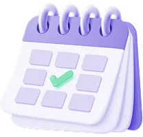 달력 형태의 보라색 휴가 아이콘과 체크된 일정 표시가 함께 있는 이미지로, 간편한 휴가 신청·승인 관리를 상징합니다.